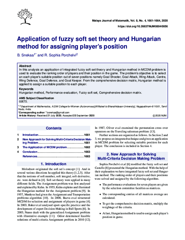 (PDF) Application of fuzzy soft set theory and Hungarian method for ...
