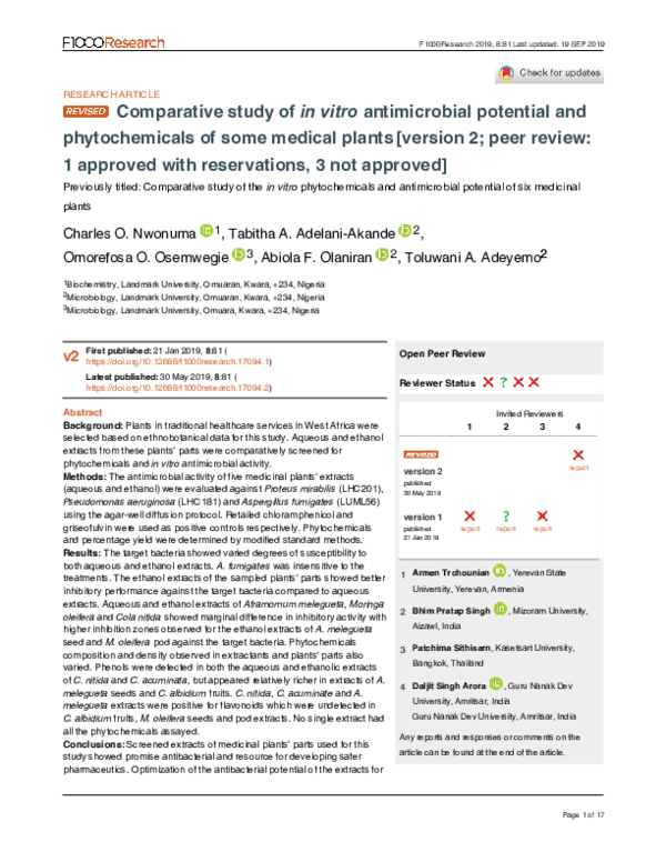 (PDF) Comparative study of in vitro antimicrobial potential and ...