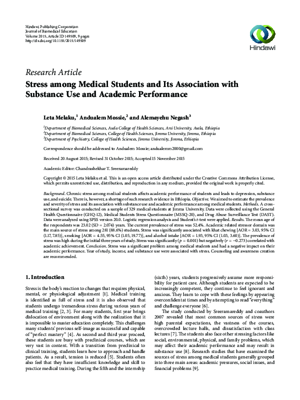 (PDF) Stress among Medical Students and Its Association with Substance ...