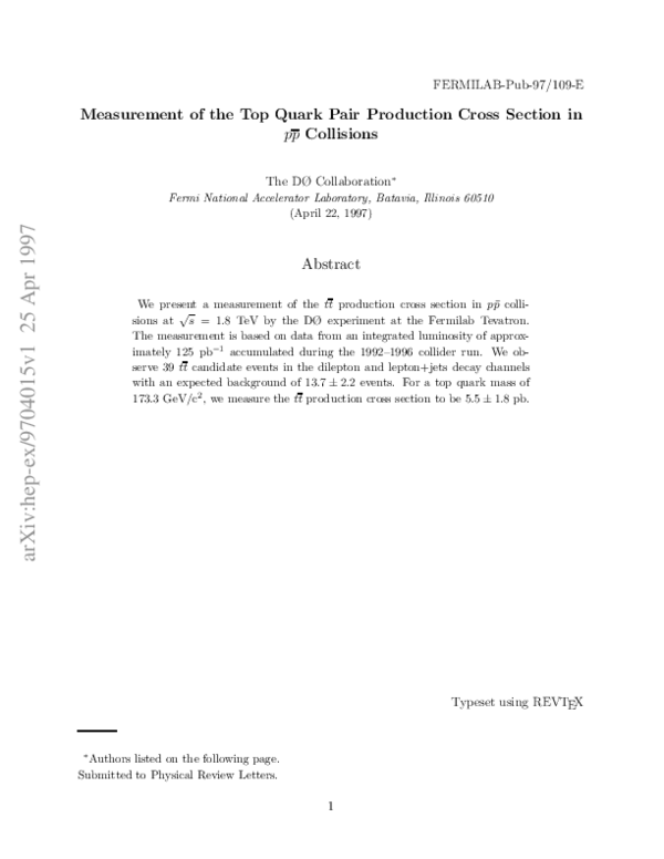 (PDF) Measurement of the top quark pair production cross section in pp ...