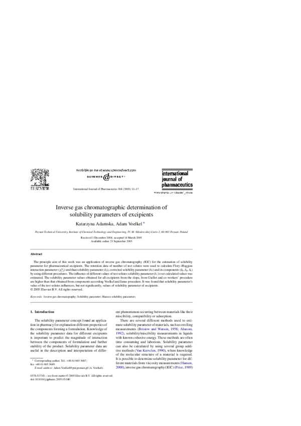 (PDF) Inverse gas chromatographic determination of solubility ...