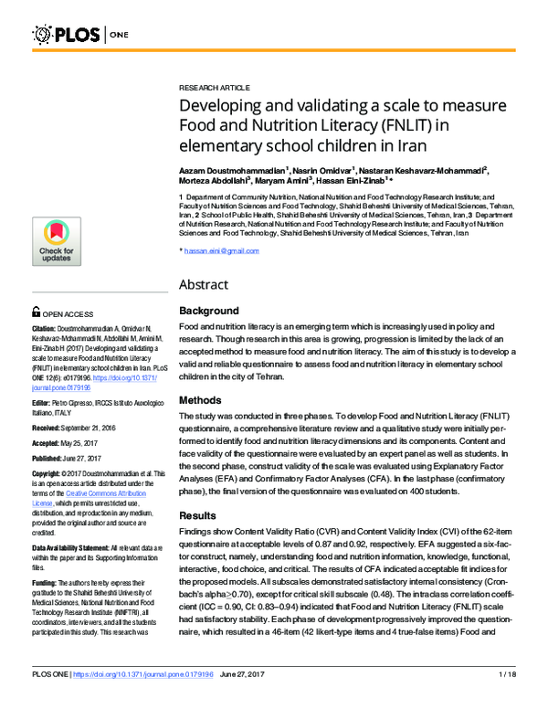 (PDF) Developing and validating a scale to measure Food and Nutrition ...