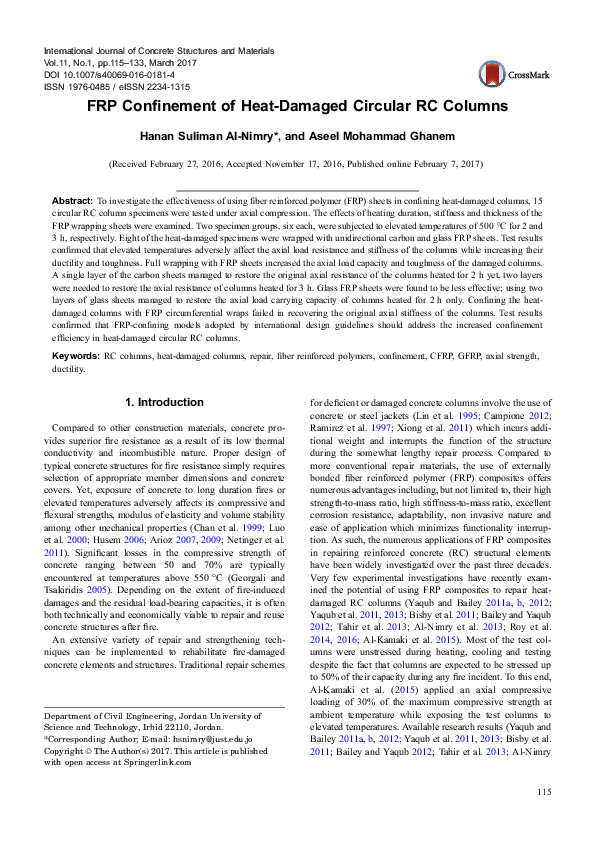 (PDF) FRP Confinement of Heat-Damaged Circular RC Columns