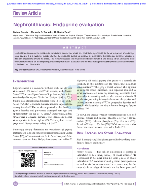 (PDF) Nephrolithiasis: Endocrine evaluation