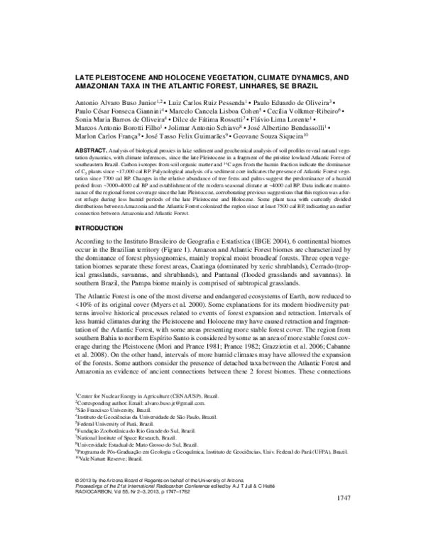 (PDF) Late Pleistocene and Holocene of Atlantic Forest Biome – Espírito ...