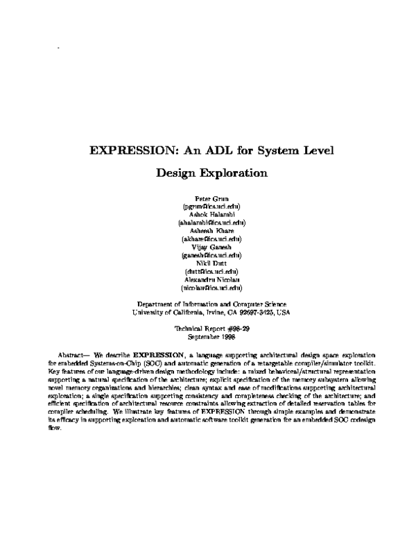 (PDF) EXPRESSION: An ADL for system level design exploration