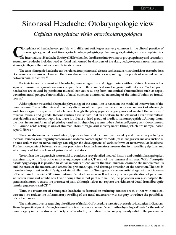 (PDF) Cefaleia rinogênica: visão otorrinolaringológica