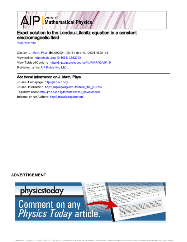 (PDF) Exact solution to the Landau-Lifshitz equation in a constant ...