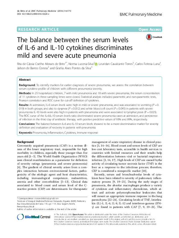 (PDF) The balance between the serum levels of IL-6 and IL-10 cytokines ...