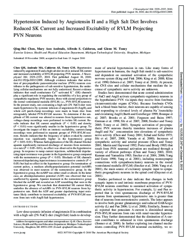 (PDF) Hypertension Induced by Angiotensin II and a High Salt Diet ...
