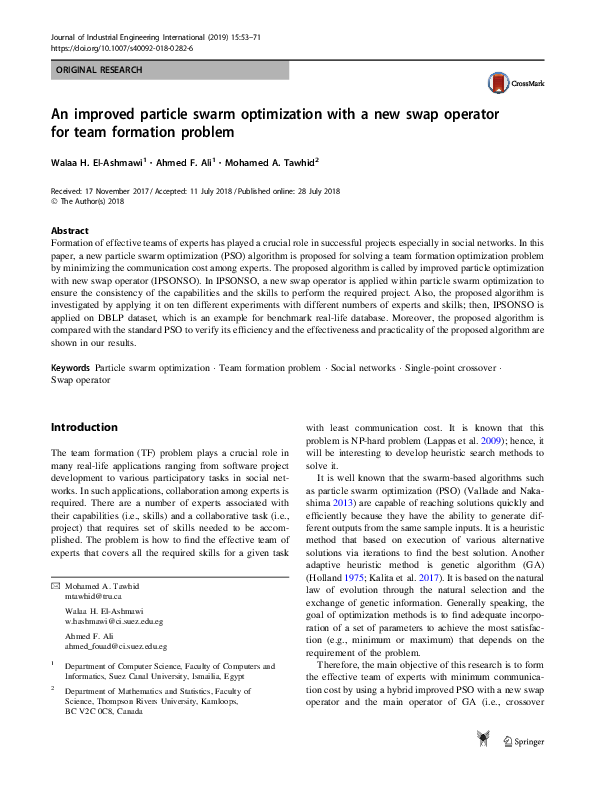(PDF) An Improved Particle Swarm Optimization with New Select Mechanism