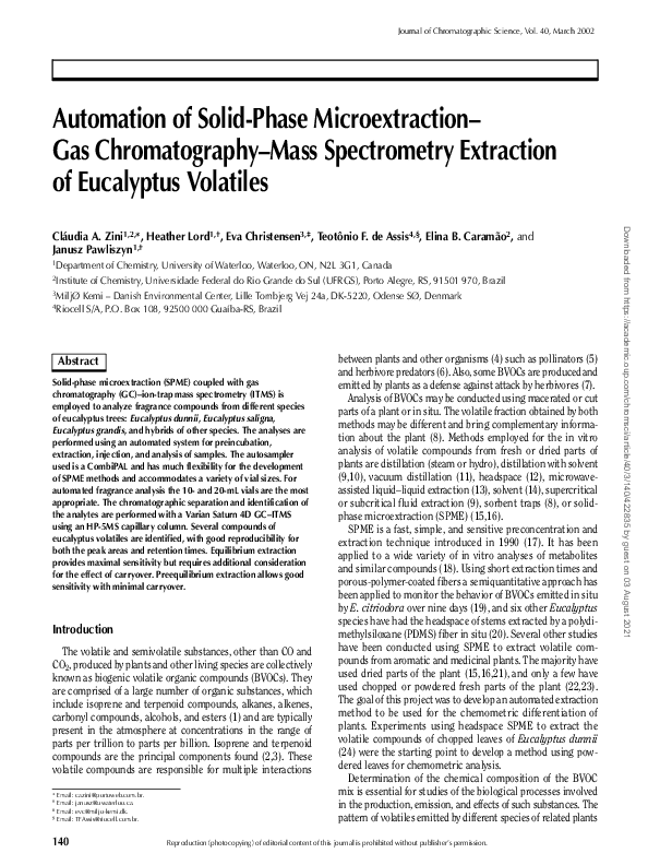 (PDF) Automation of SolidPhase MicroextractionGas ChromatographyMass