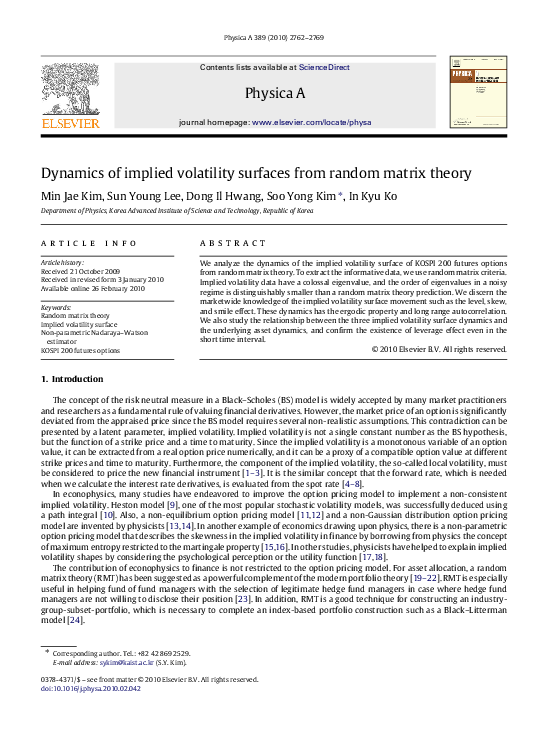 (PDF) Dynamics of implied volatility surfaces from random matrix theory