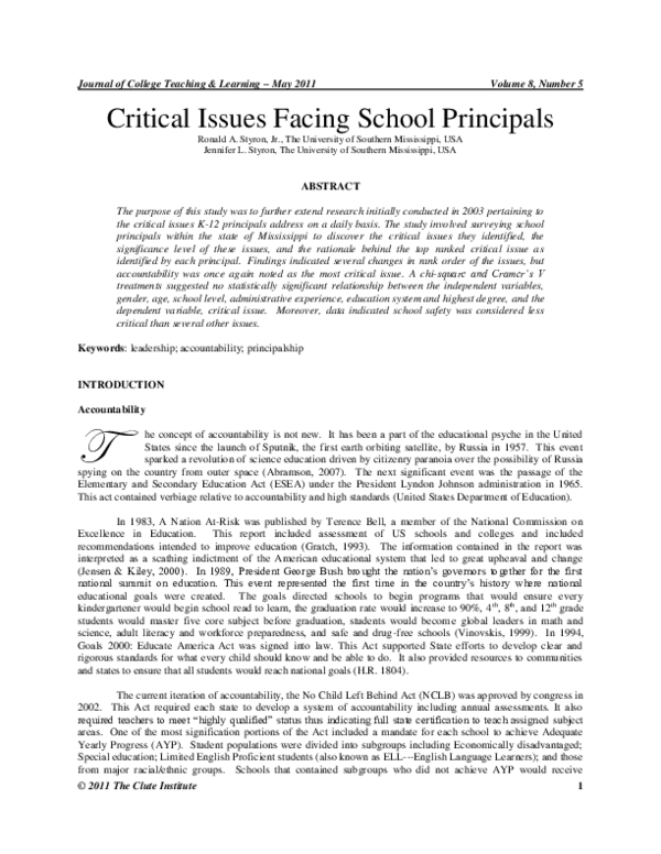 (PDF) Critical Issues Facing School Principals