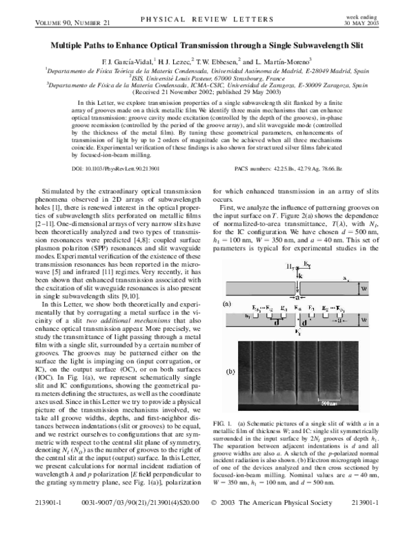 (PDF) Multiple paths to enhance optical transmission through a single ...