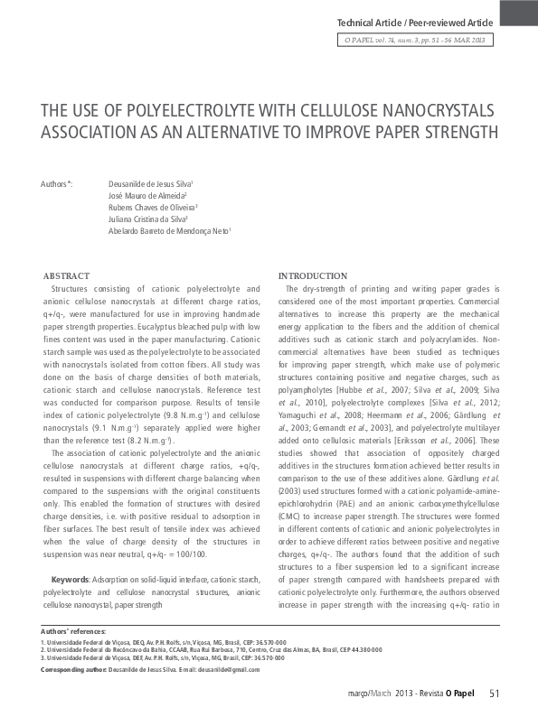 (PDF) The Use of Polyelectrolyte with Cellulose Nanocrystals ...