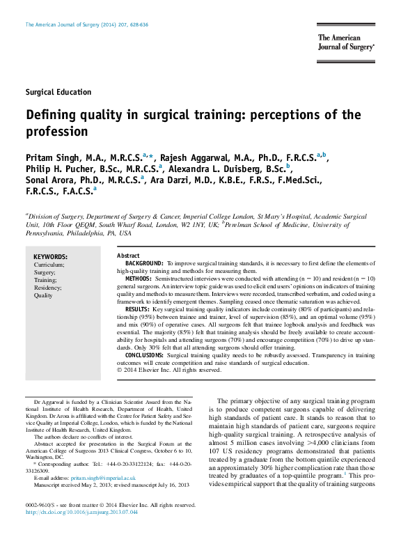 (PDF) Defining quality in surgical training: perceptions of the profession