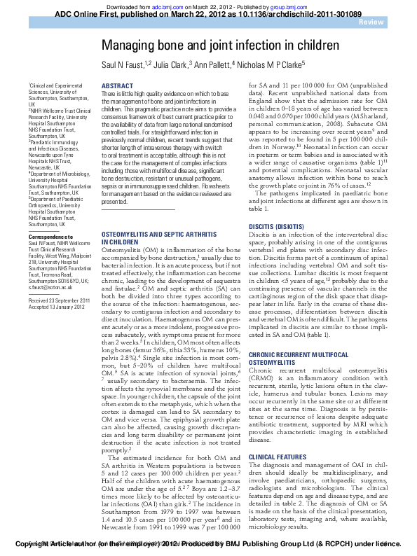 (PDF) Managing bone and joint infection in children