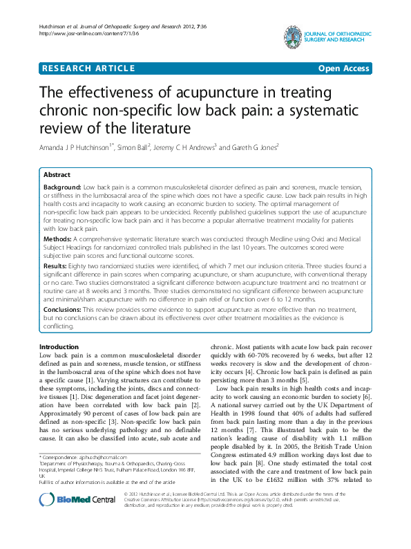 (PDF) The effectiveness of acupuncture in treating chronic non-specific ...