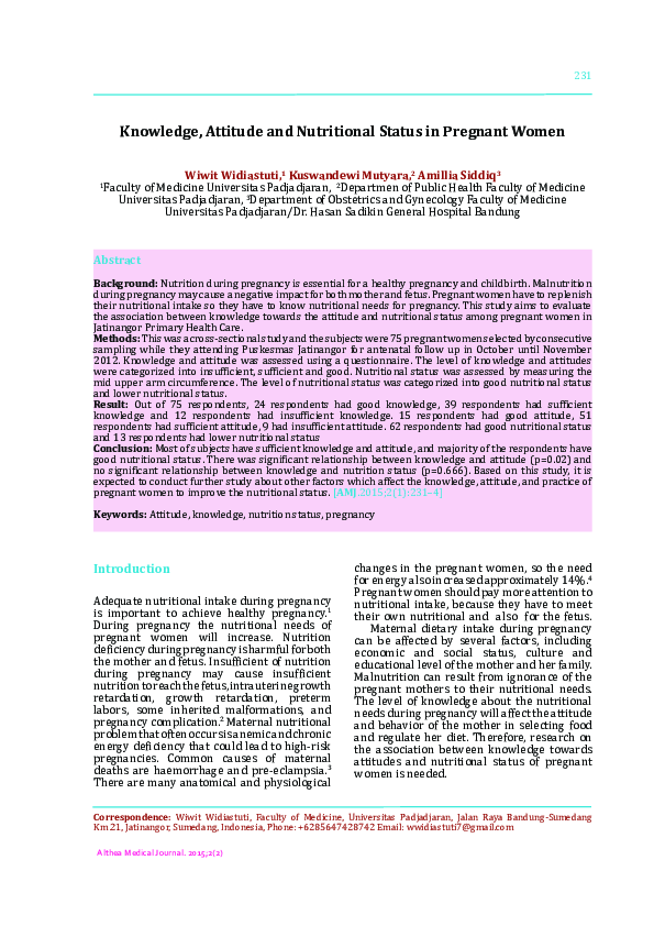 (PDF) Knowledge, Attitude and Nutritional Status in Pregnant Women