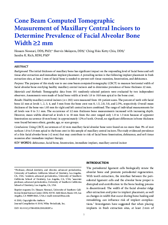 (PDF) Dimension of the facial bone wall in the anterior maxilla a cone