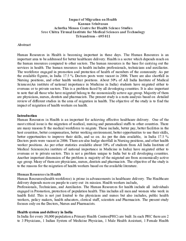 (PDF) Impact of Migration on Health