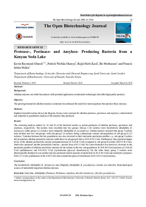 (PDF) Protease, Pectinase and Amylase Producing Bacteria from a