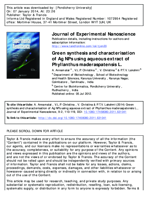 (PDF) Green synthesis and characterisation of Ag NPs using aqueous ...