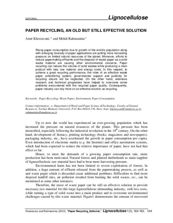 (PDF) Paper Recycling, an Old but Still Effective Solution