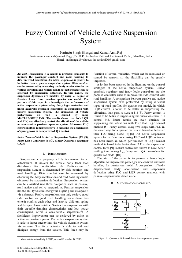 (PDF) Fuzzy Control of Vehicle Active Suspension System