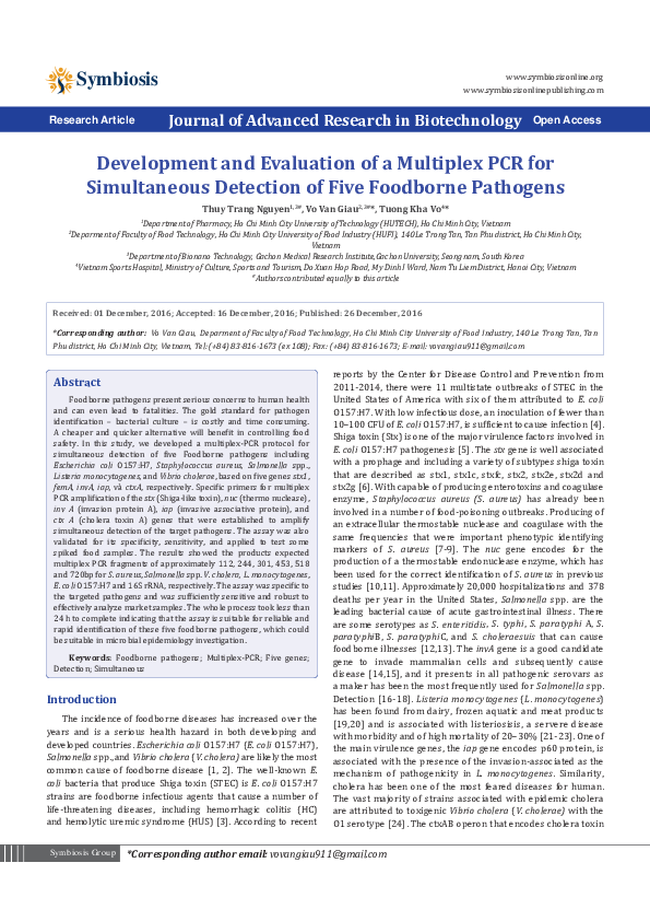 (PDF) Development and evaluation of a multiplex PCR for simultaneous ...
