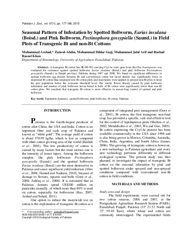 (PDF) Seasonal Pattern of Infestation by Spotted Bollworm, Earias ...