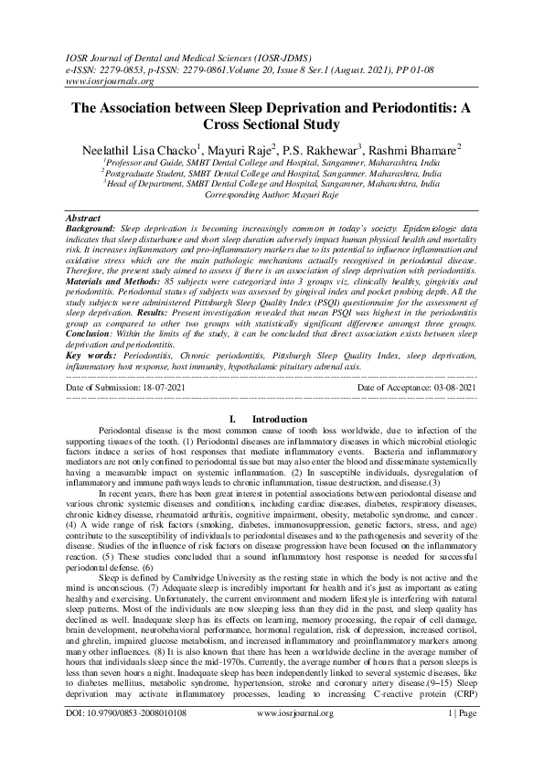 (PDF) The Association between Sleep Deprivation and Periodontitis: A ...