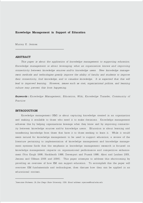(PDF) Knowledge Management in Support of Education