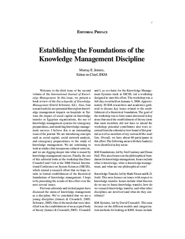 (PDF) Establishing the Foundations of the Knowledge Management Discipline