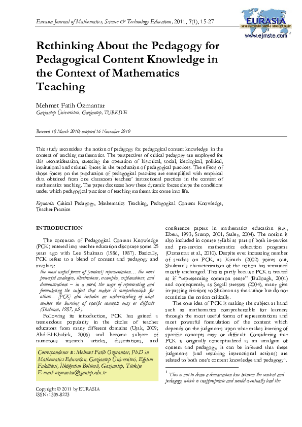 (PDF) Rethinking About the Pedagogy for Pedagogical Content Knowledge ...