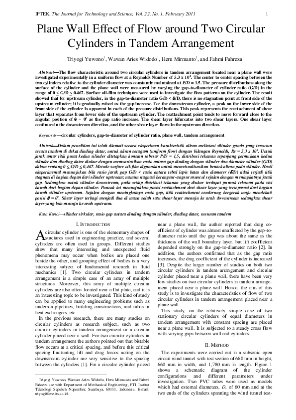 (PDF) Plane Wall Effect of Flow around Two Circular Cylinders in Tandem ...