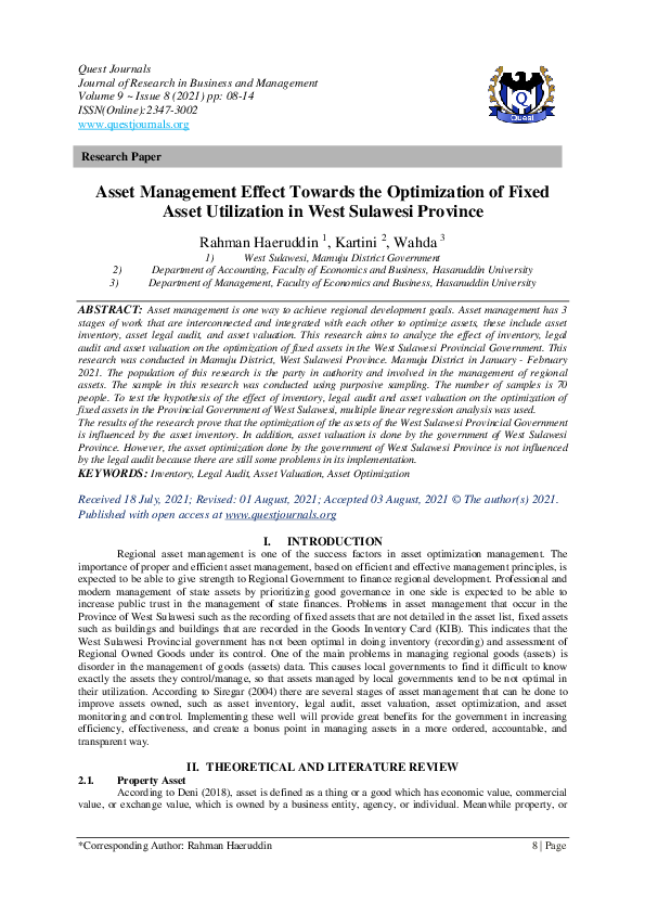 (PDF) Asset Management Effect Towards the Optimization of Fixed Asset ...