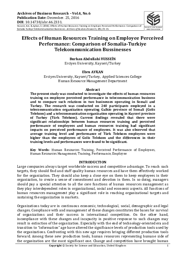 (PDF) Effects of Human Resources Training on Employee Perceived ...