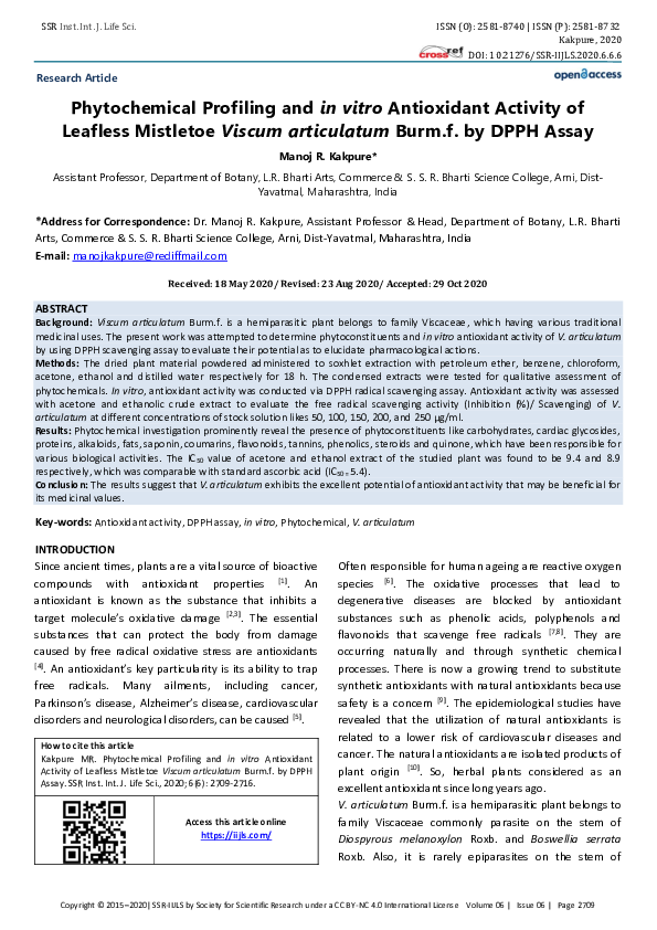 (PDF) Phytochemical Profiling and in vitro Antioxidant Activity of ...