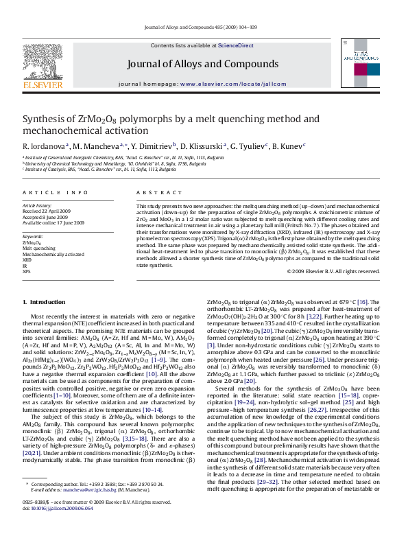 (PDF) Synthesis of ZrMo2O8 polymorphs by a melt quenching method and ...