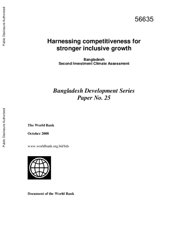 Pdf Harnessing Competitiveness For Stronger Inclusive Growth Bangladesh Second Investment Climate Assessment Khurshid Alam Academia Edu