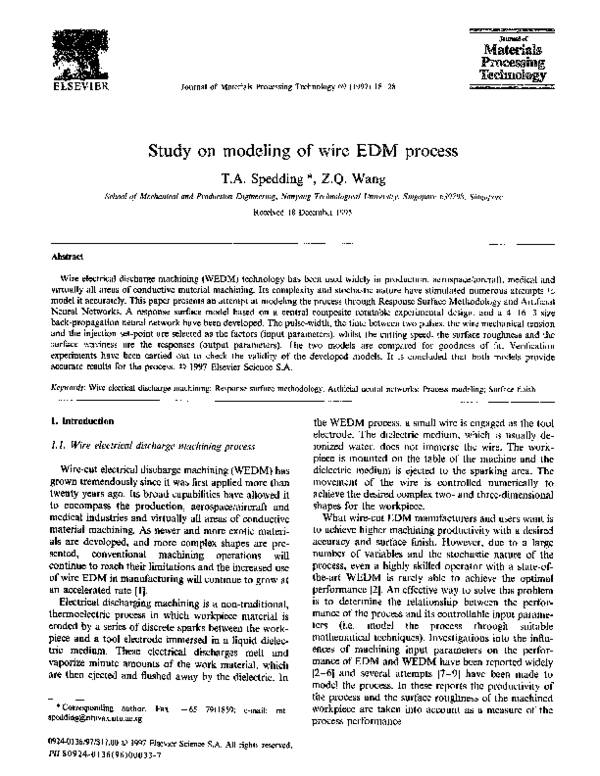 (PDF) Study on modeling of wire EDM process