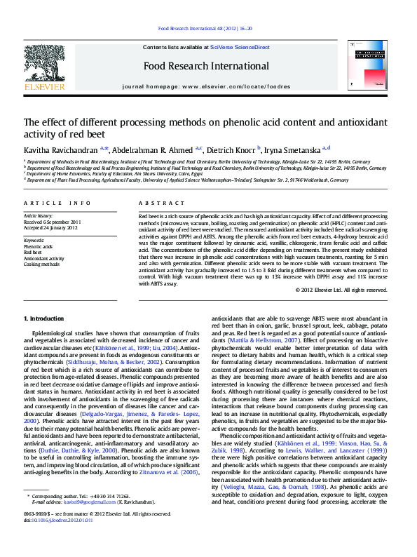 (PDF) The effect of different processing methods on phenolic acid ...