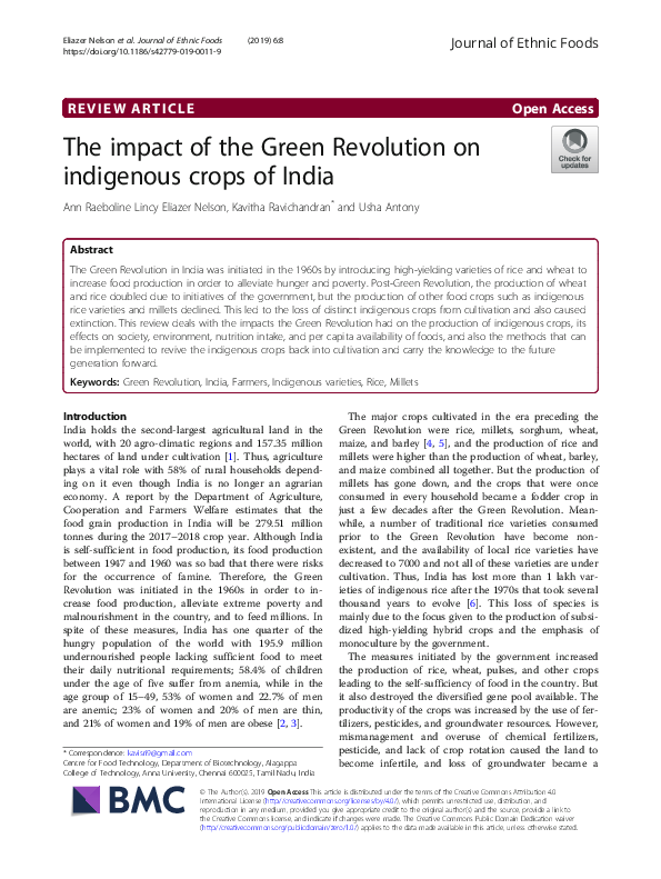 (PDF) The impact of the Green Revolution on indigenous crops of India