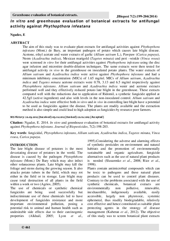 (PDF) In vitro and greenhouse evaluation of botanical extracts for ...