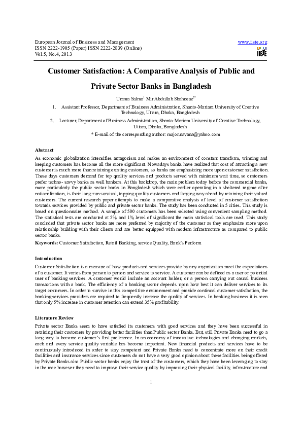 (PDF) Customer Satisfaction: A Comparative Analysis of Public and ...