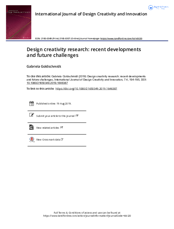 (PDF) Design creativity research: recent developments and future challenges
