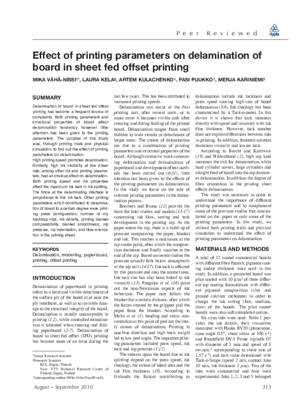 (PDF) Effect of printing parameters on delamination of board in sheet ...