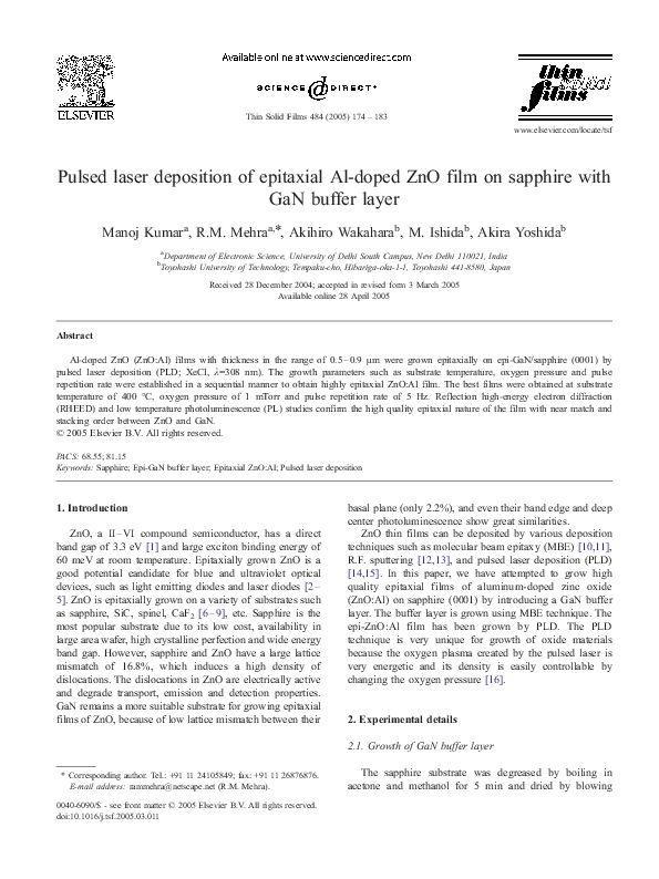 (PDF) Pulsed laser deposition of epitaxial Al-doped ZnO film on ...